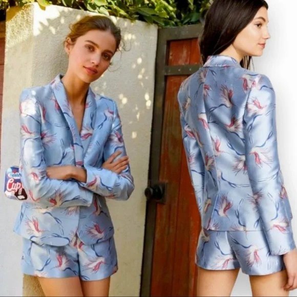 Alice + Olivia Jackets & Blazers - SOLD! Alice + Olivia Macey Novelty One-Button Bird-Print Satin Blazer Jacket